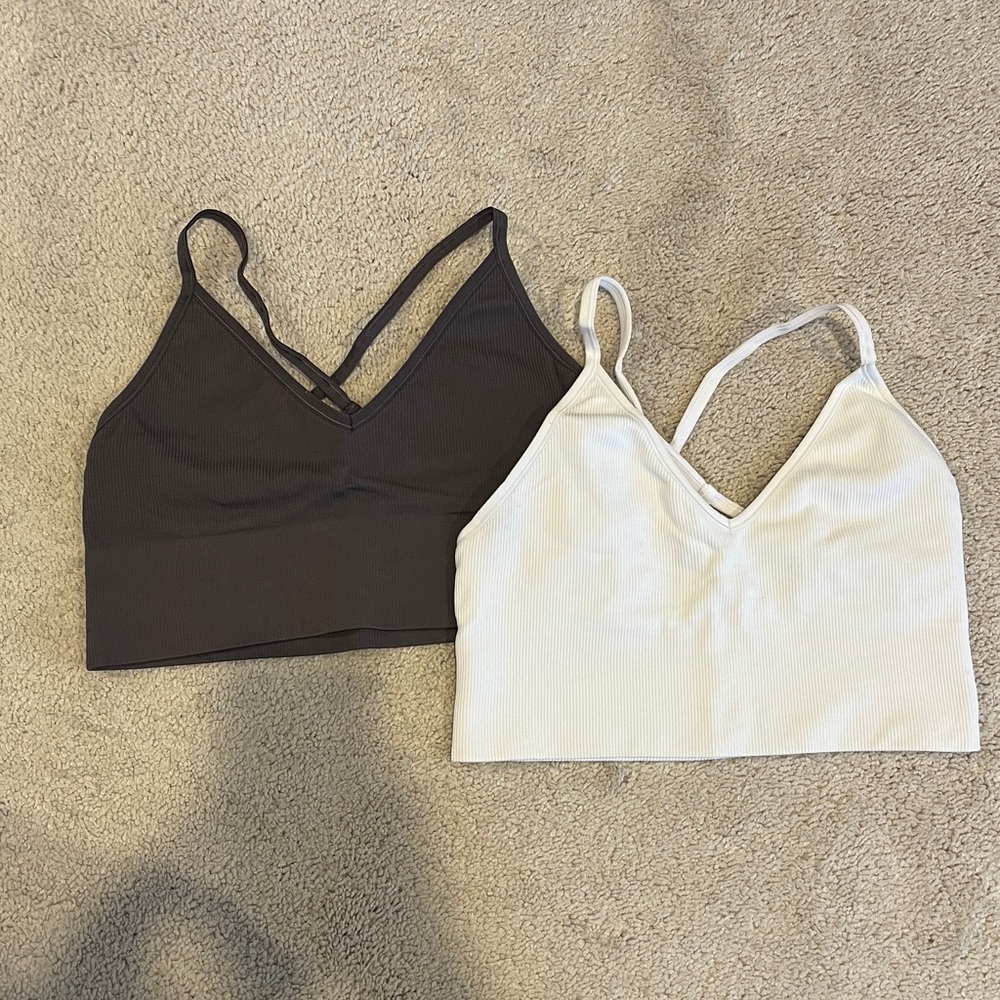DSG V-Neck Ribbed Cross Back Sports Bra Purple and White